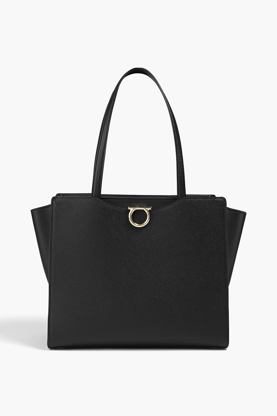 Shop Ferragamo Gemini Pebbled-leather Tote In Black