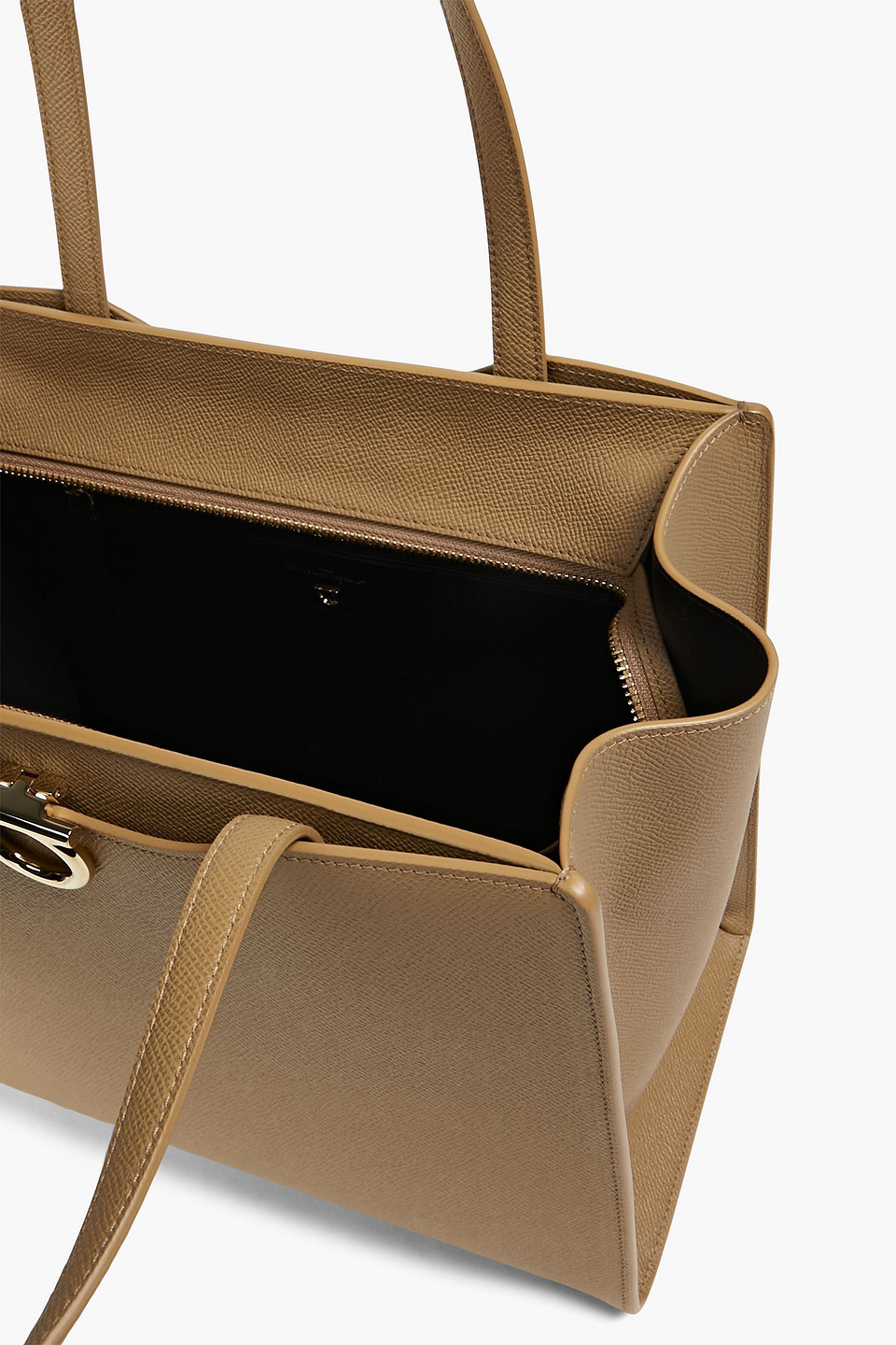 Ferragamo Carmine Textured-leather Tote In Camel