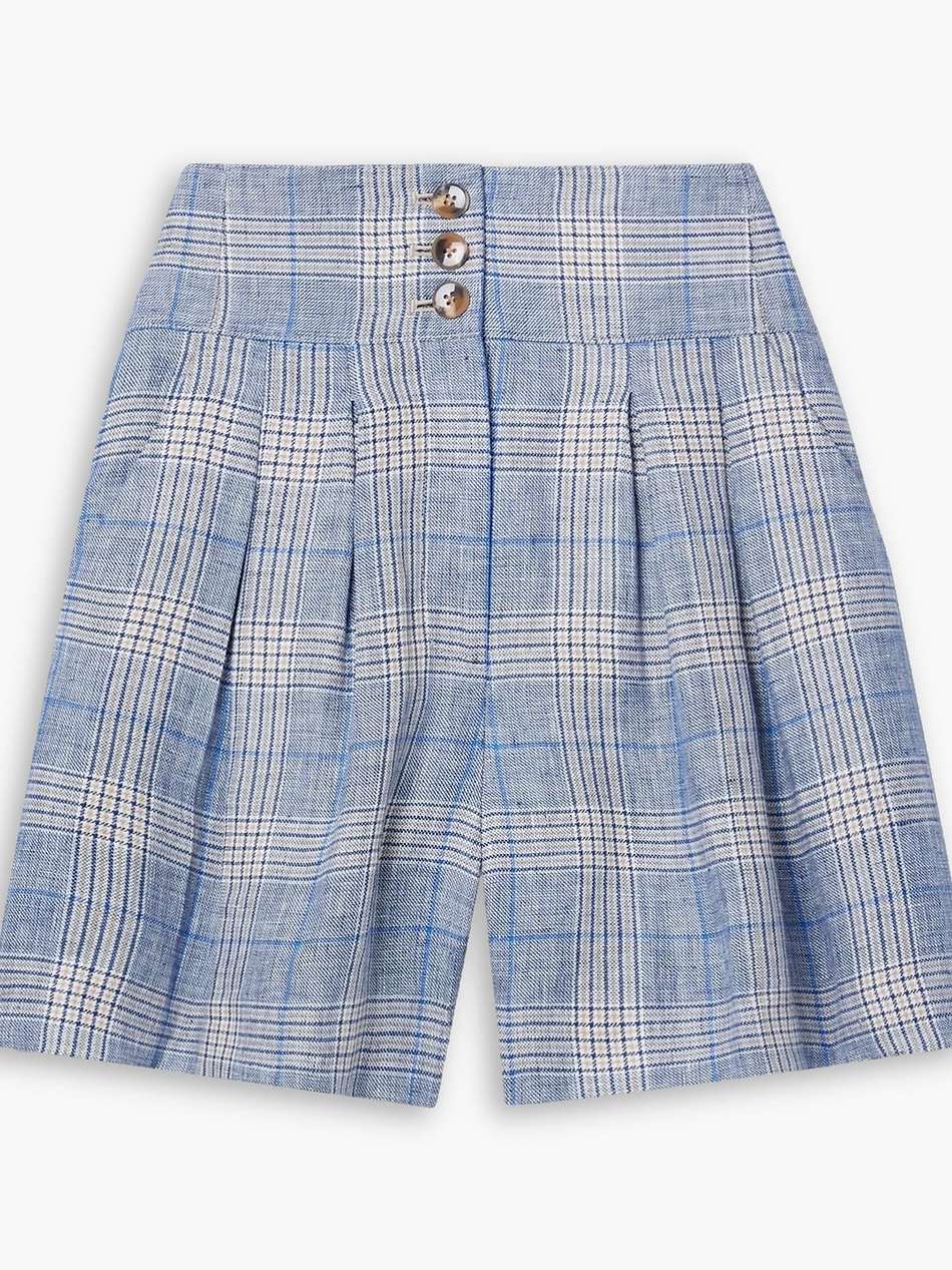 alicia pleated checked linen shorts