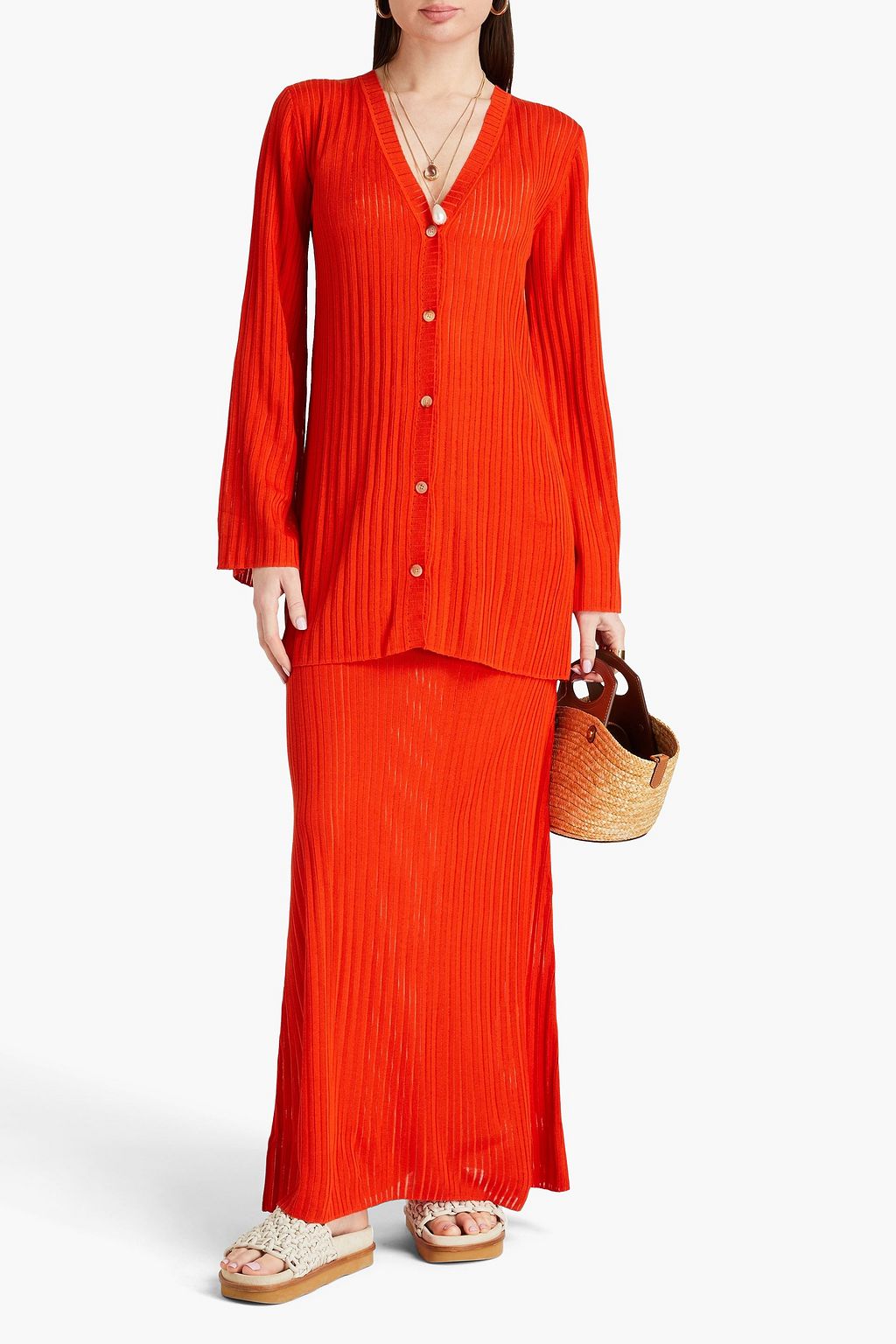 CHLOÉ Gerippter Cardigan aus einer Seiden-Leinenmischung