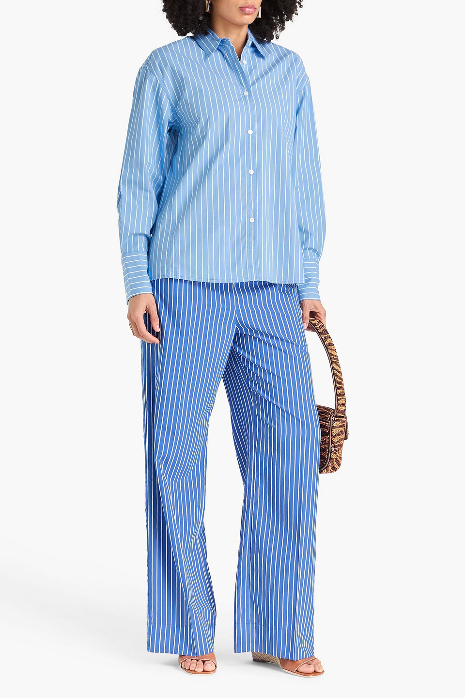  Staud - Kelly Striped Cotton-blend Shirt - Blue - Xs 