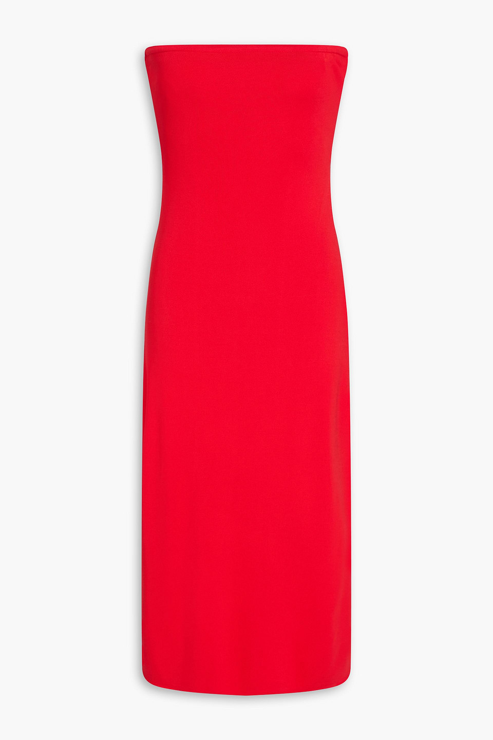 staud - canna strapless ribbed-knit midi dress - red - l