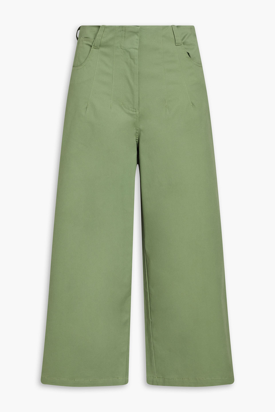 Staud Luca Cropped Cotton-blend Twill Wide-leg Pants In Green