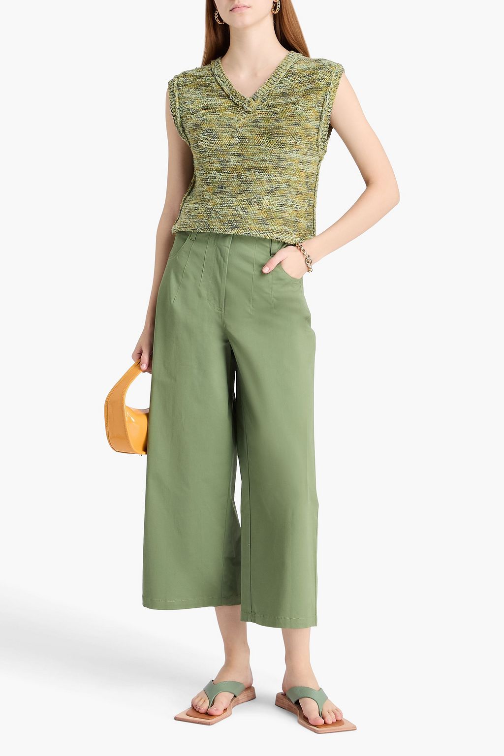 STAUD Luca cropped cotton-blend twill wide-leg pants