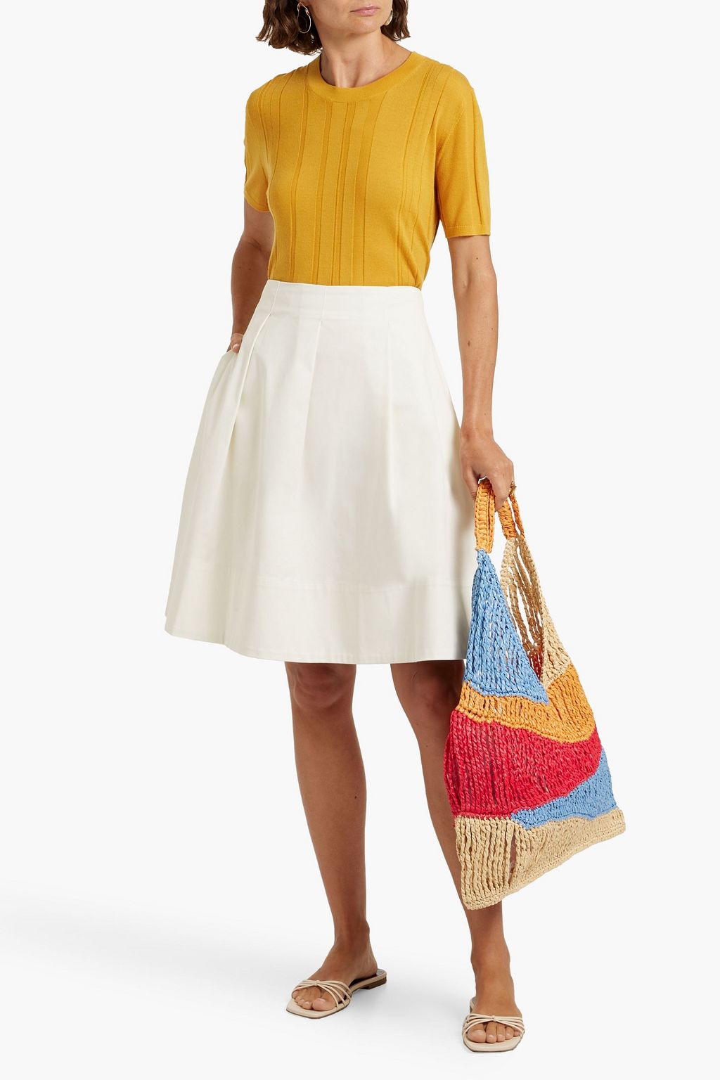 STAUD London pleated cotton-blend twill skirt