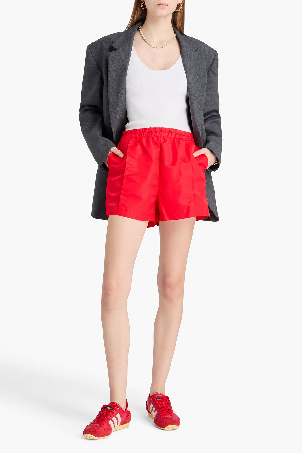 Staud Taurus Patchwork Athletic Shorts In Red