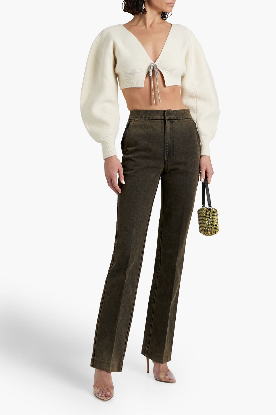 Alexander Wang Faded High-rise Flared Jeans In Army Green