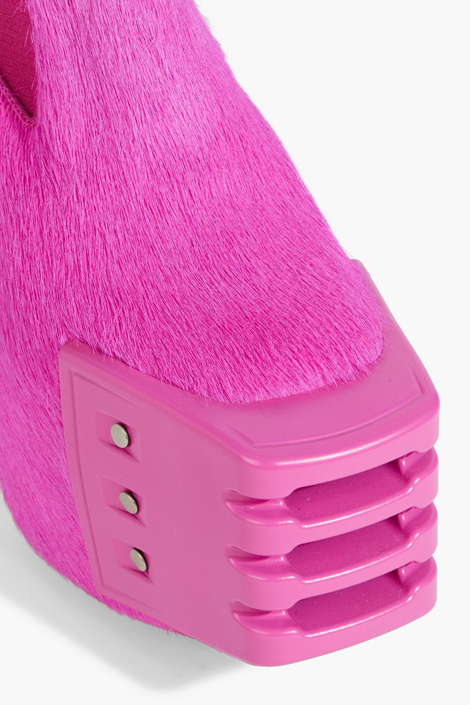 Rick Owens Grilled Neon Calf-hair Platform Ankle Boots In Bright Pink