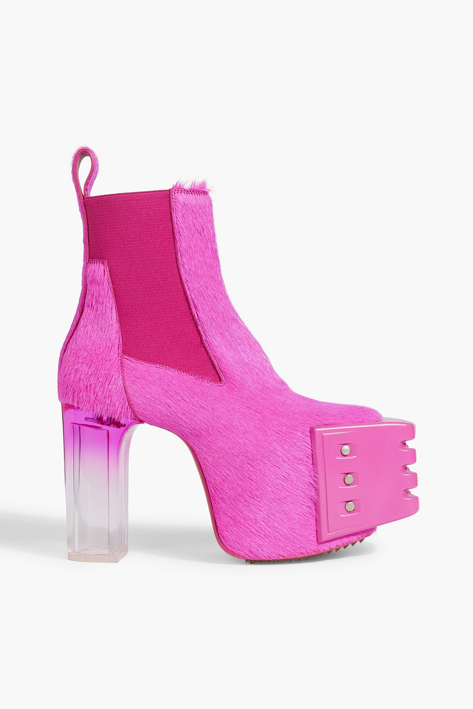 Rick Owens Grilled Neon Calf-hair Platform Ankle Boots In Bright Pink