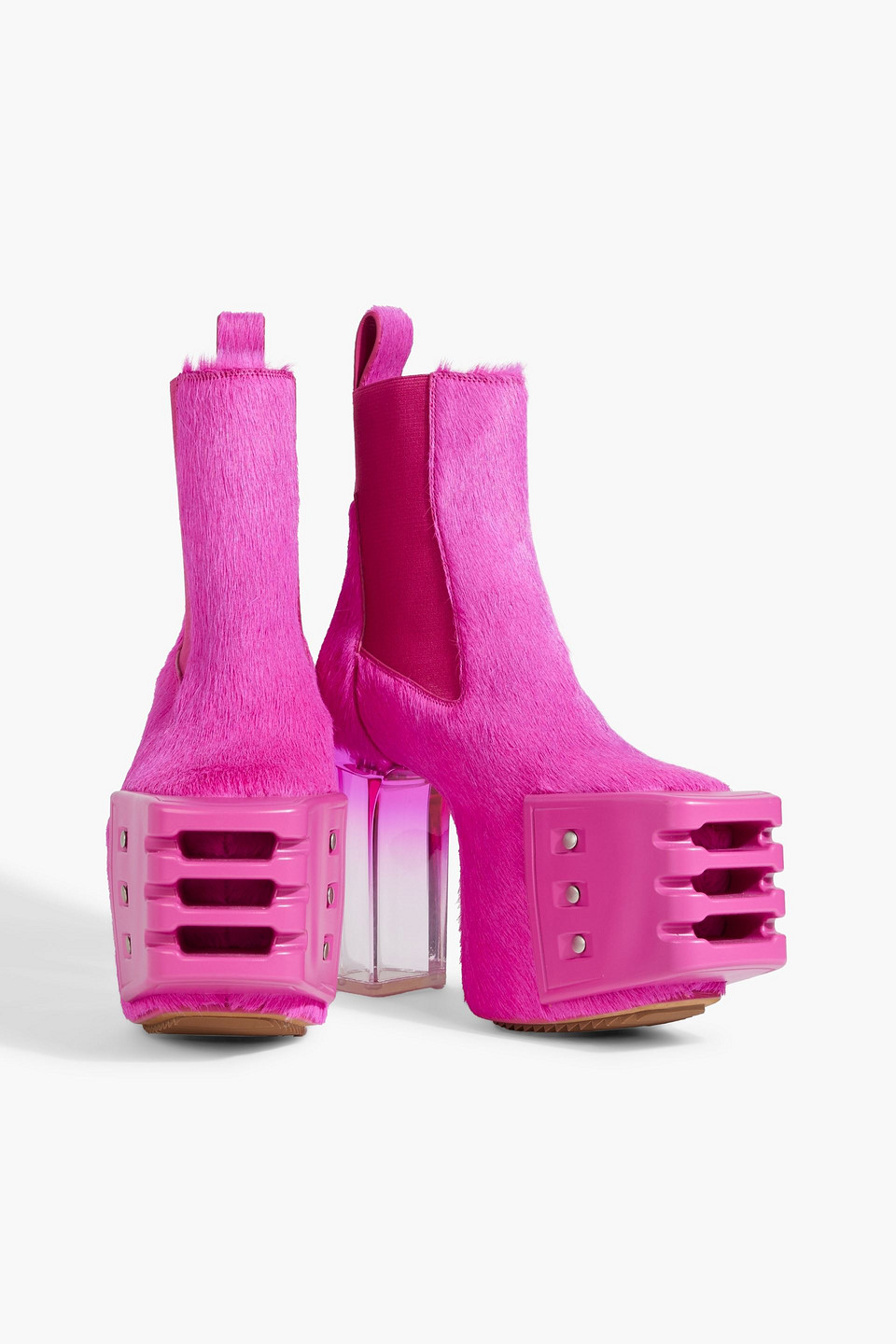 Shop Rick Owens Grilled Neon Calf-hair Platform Ankle Boots In Bright Pink