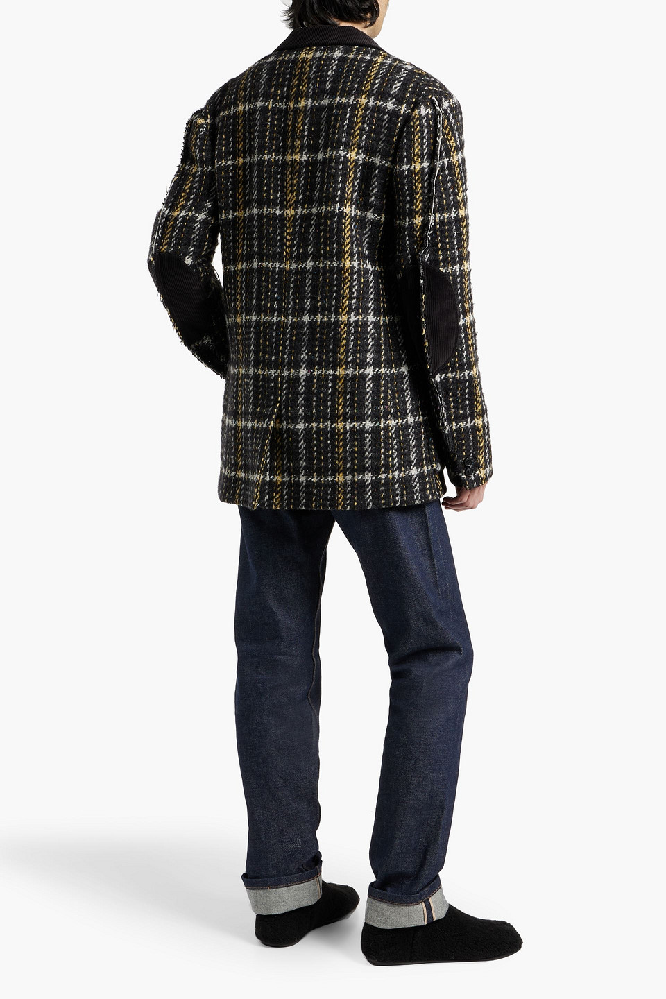 Shop Marni Checked Wool-blend Tweed Blazer In Black