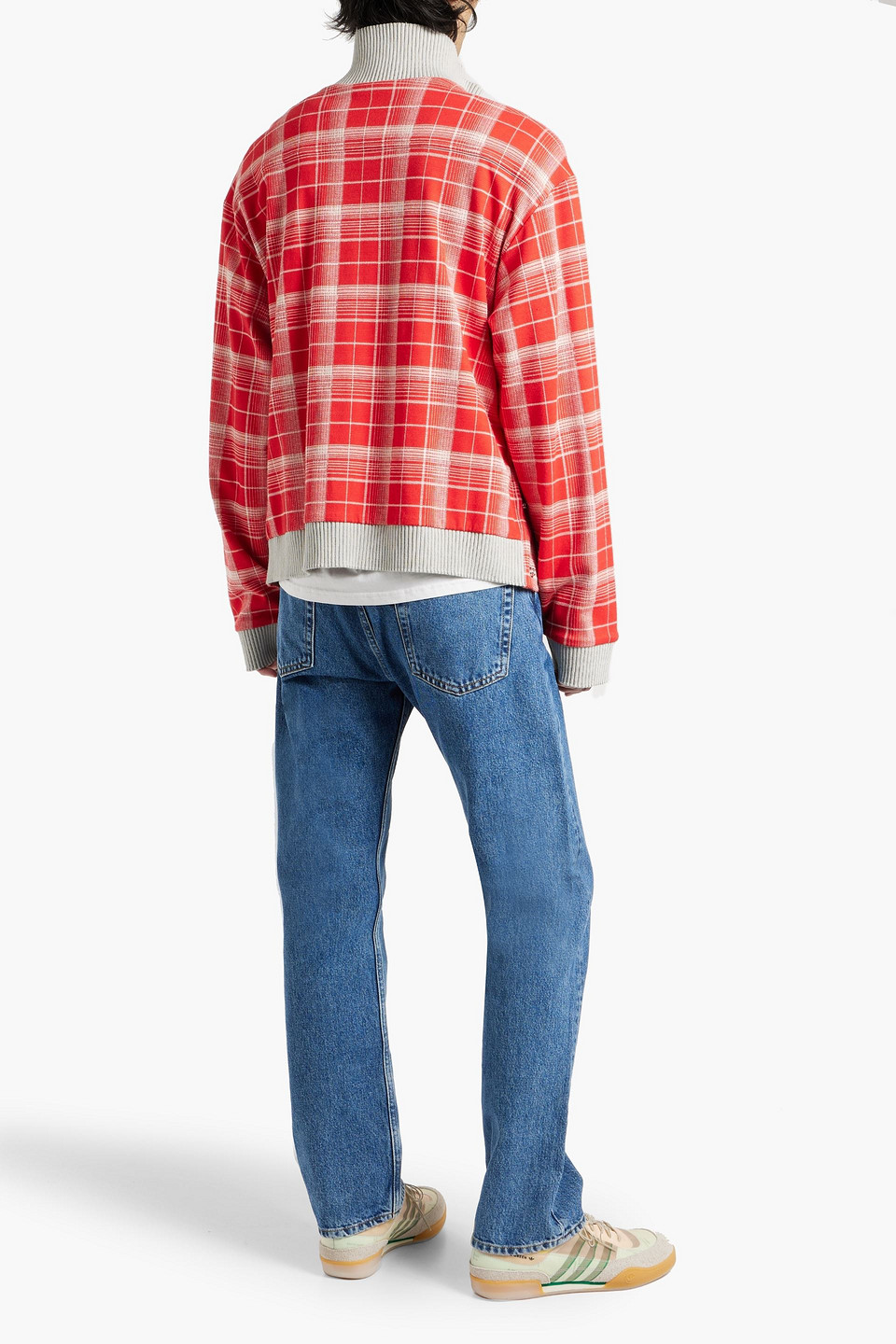 Shop Marni Checked Jacquard-knit Bomber Jacket In Red