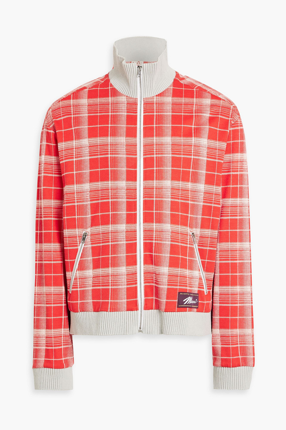 Checked jacquard-knit bomber jacket