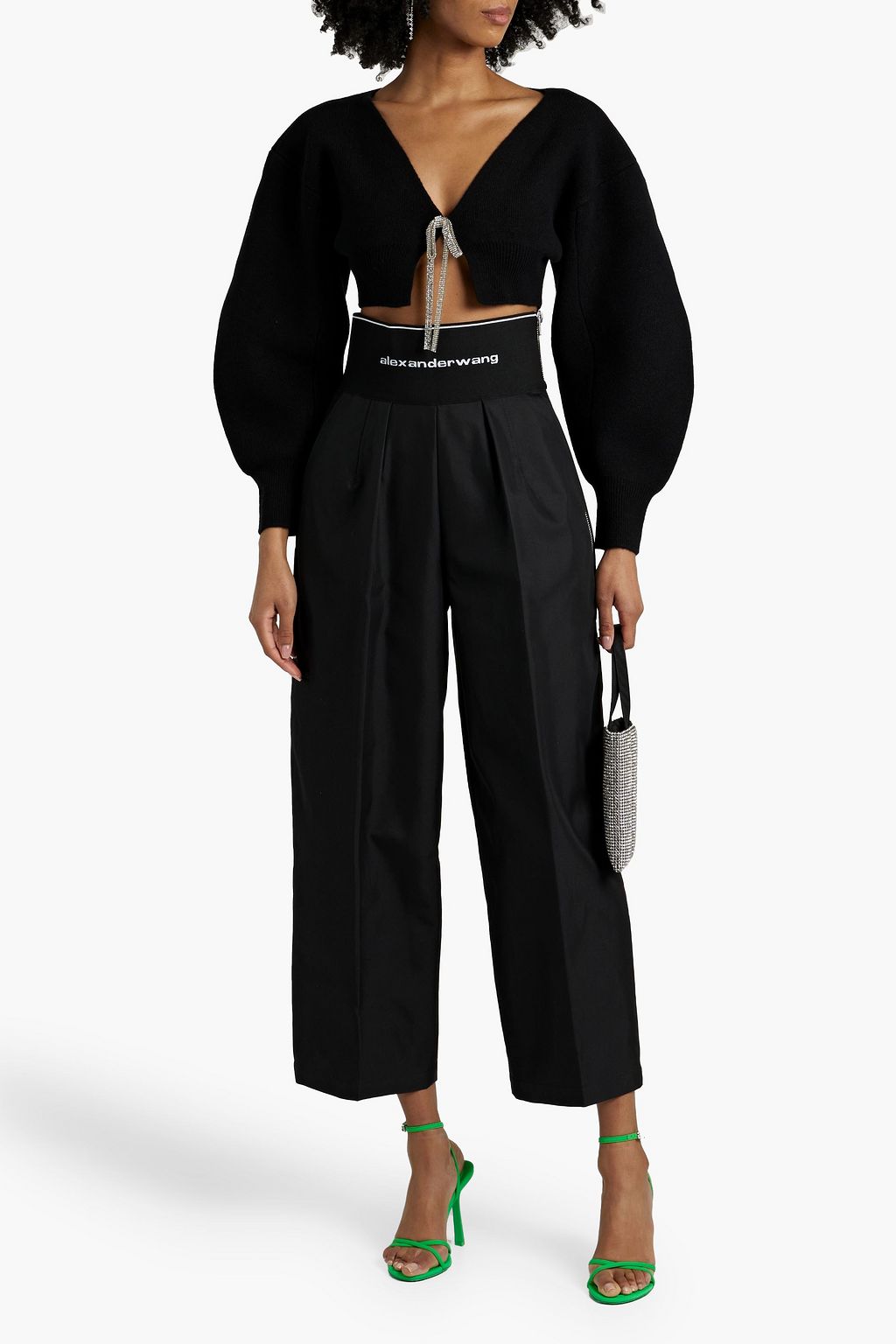 ALEXANDER WANG كارديغان قصير مصنوع من مزيج الصوف ومزين بالكريستال