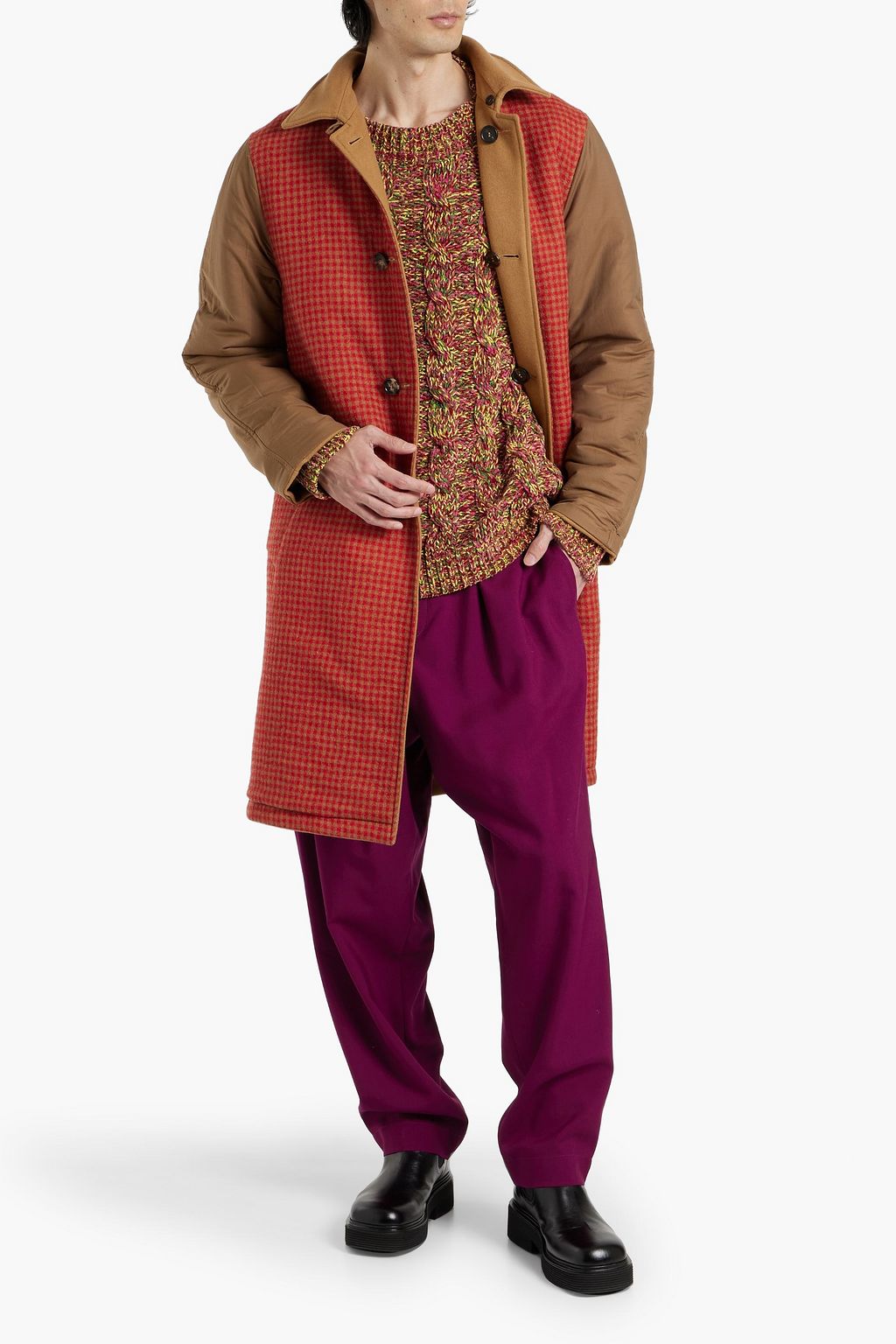 MARNI Reversible checked wool-blend felt and twill coat