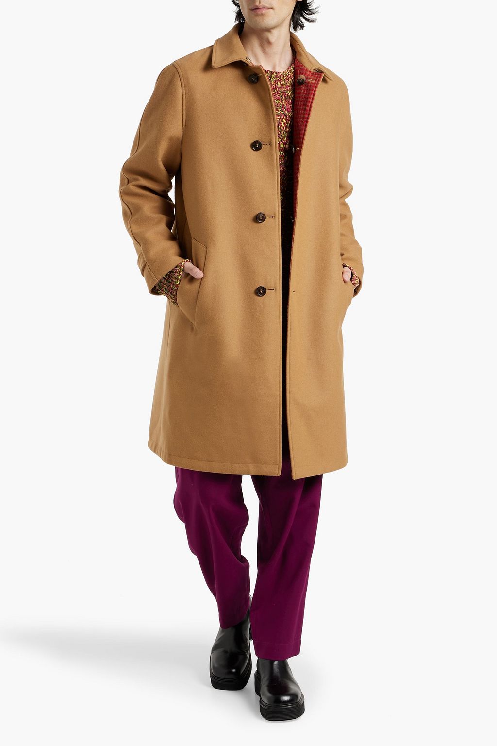 MARNI Reversible checked wool-blend felt and twill coat