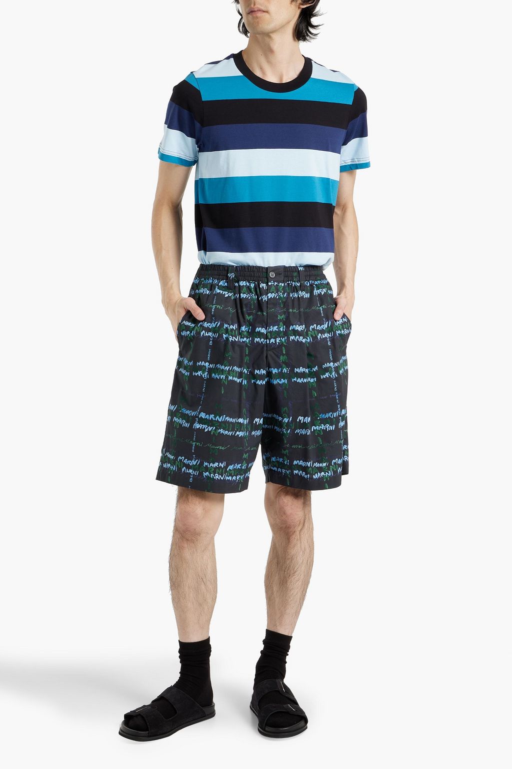 MARNI Logo-print cotton shorts