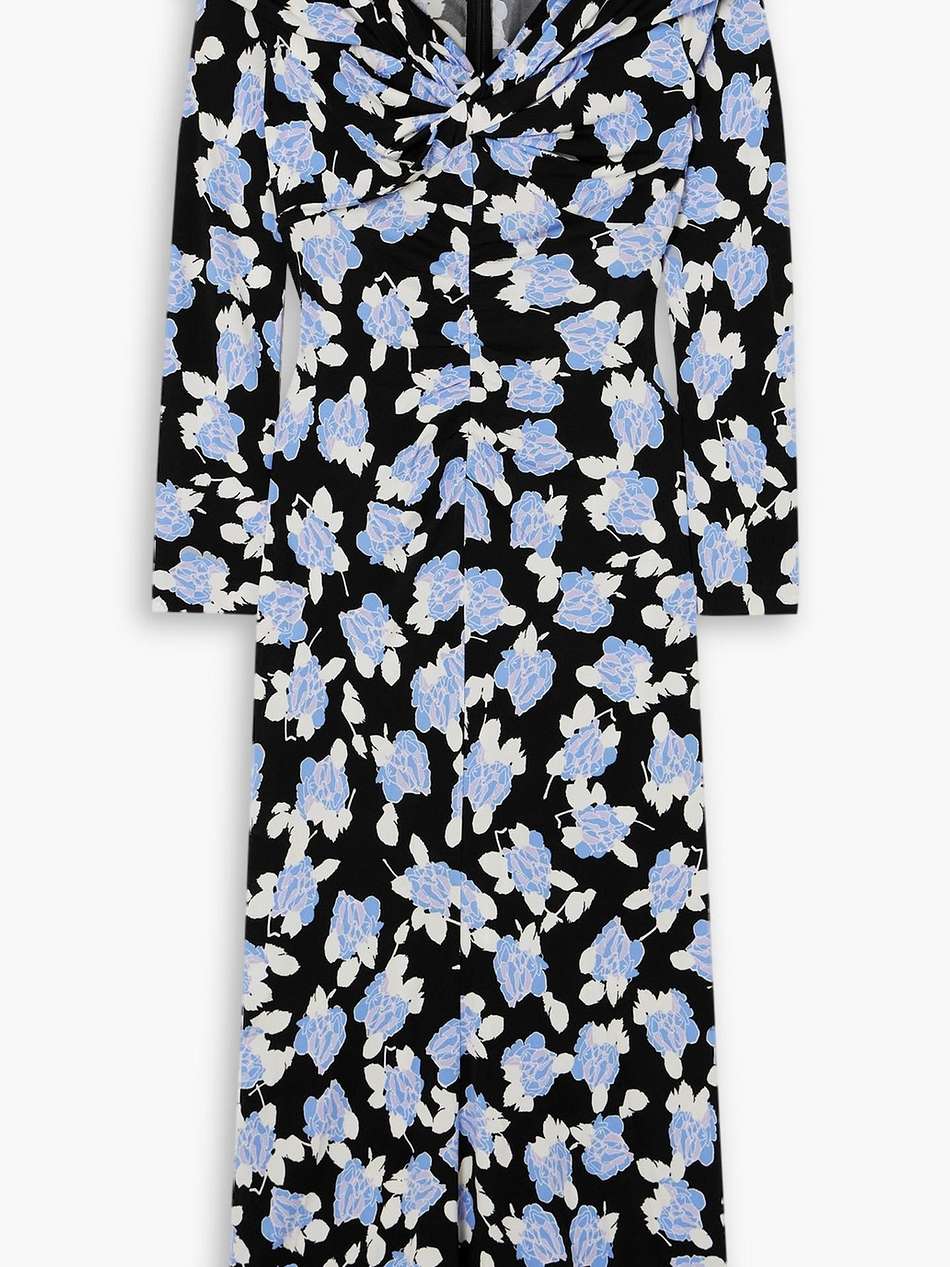 sylviana ruched floral-print stretch-jersey midi dress