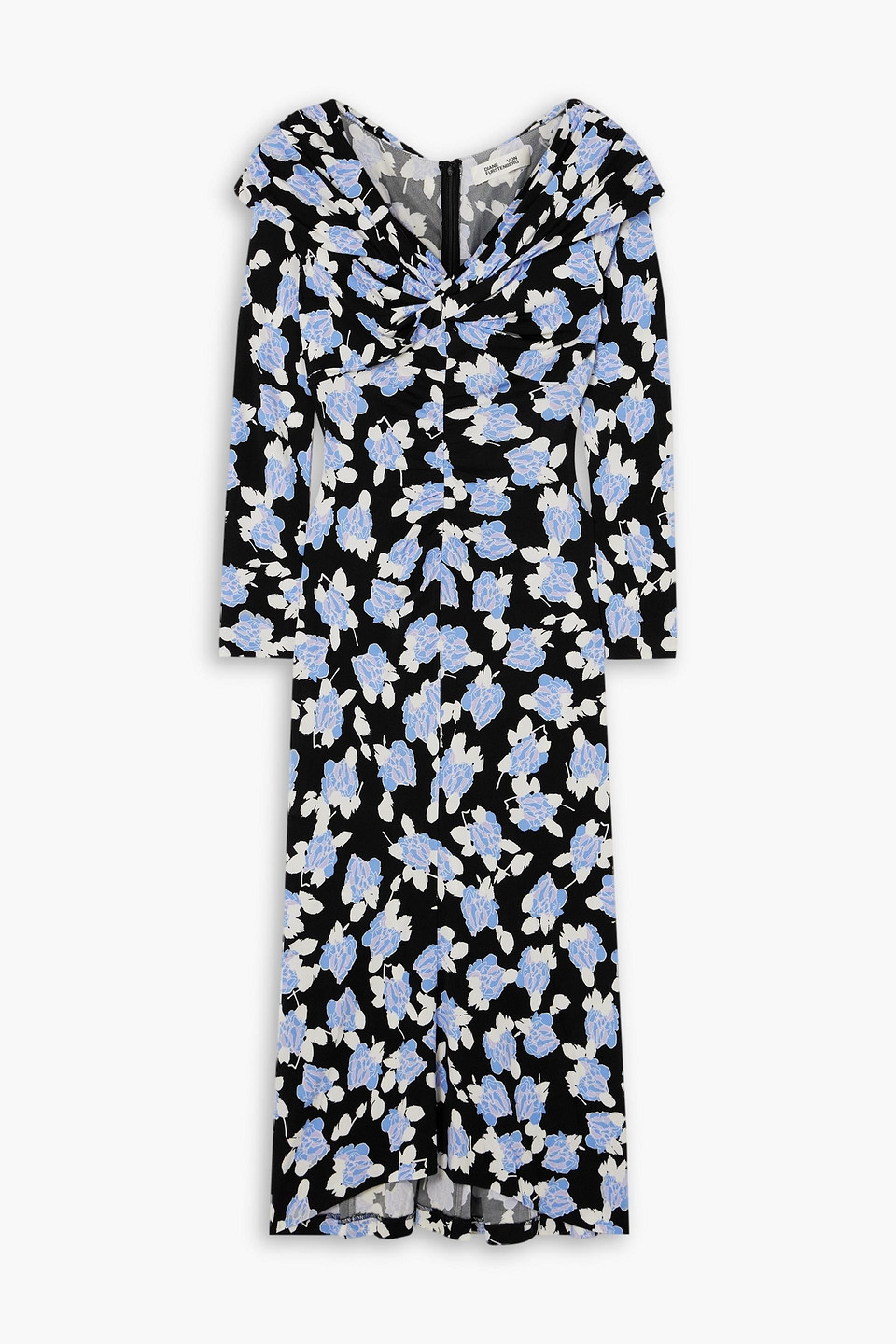 Shop Diane Von Furstenberg Sylviana Ruched Floral-print Stretch-jersey Midi Dress In Navy