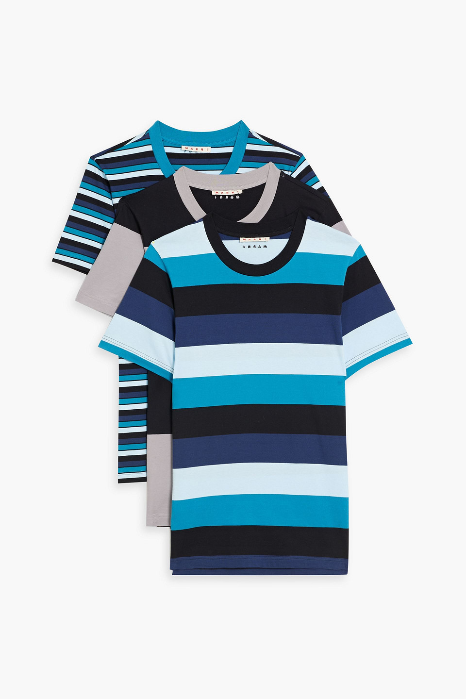 Marni Set Of Three Striped Cotton-jersey T-shirts In Petrol