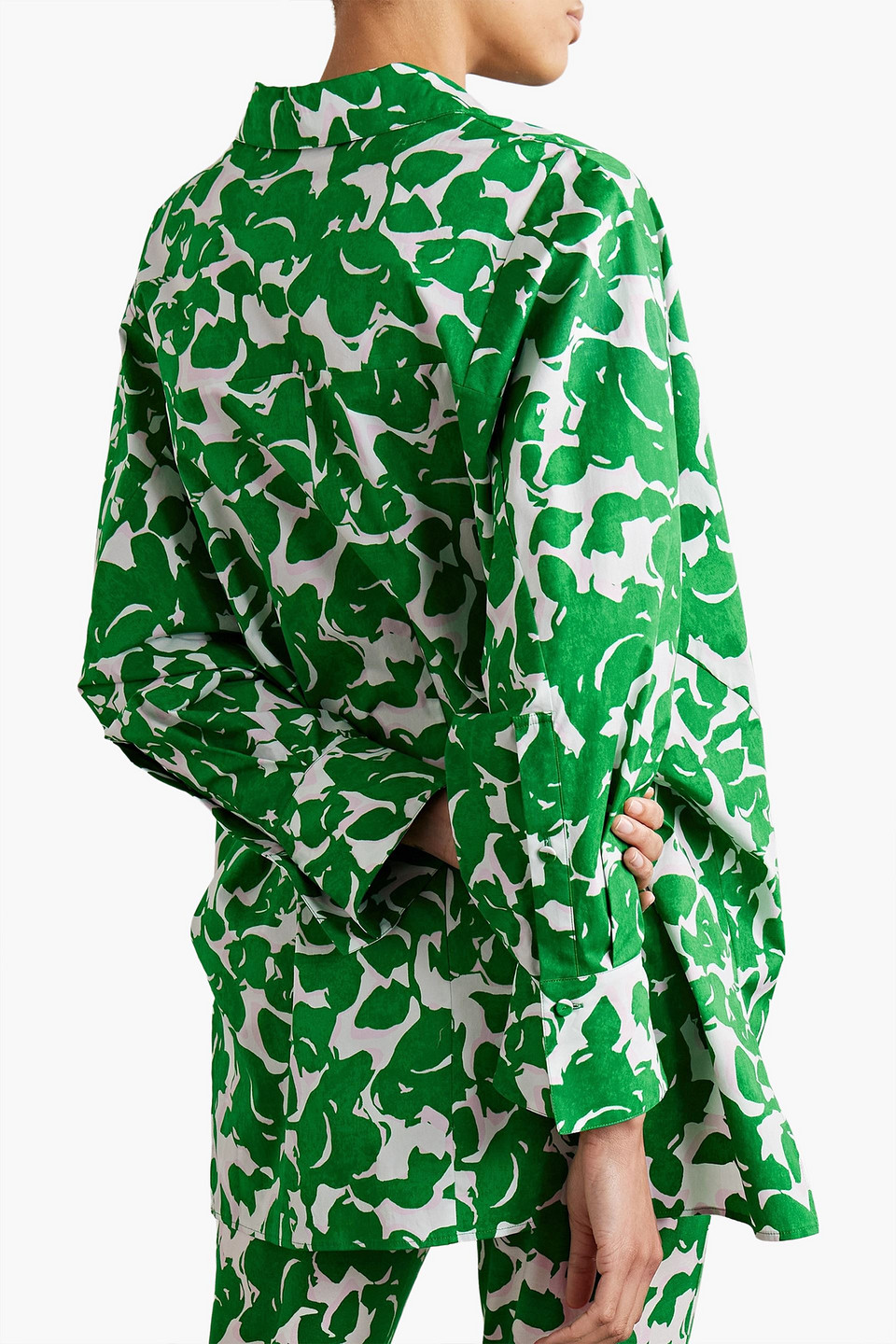 Shop Diane Von Furstenberg Caleb Oversized Printed Cotton-blend Shirt In Green