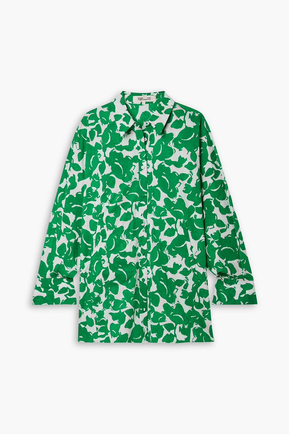 Shop Diane Von Furstenberg Caleb Oversized Printed Cotton-blend Shirt In Green