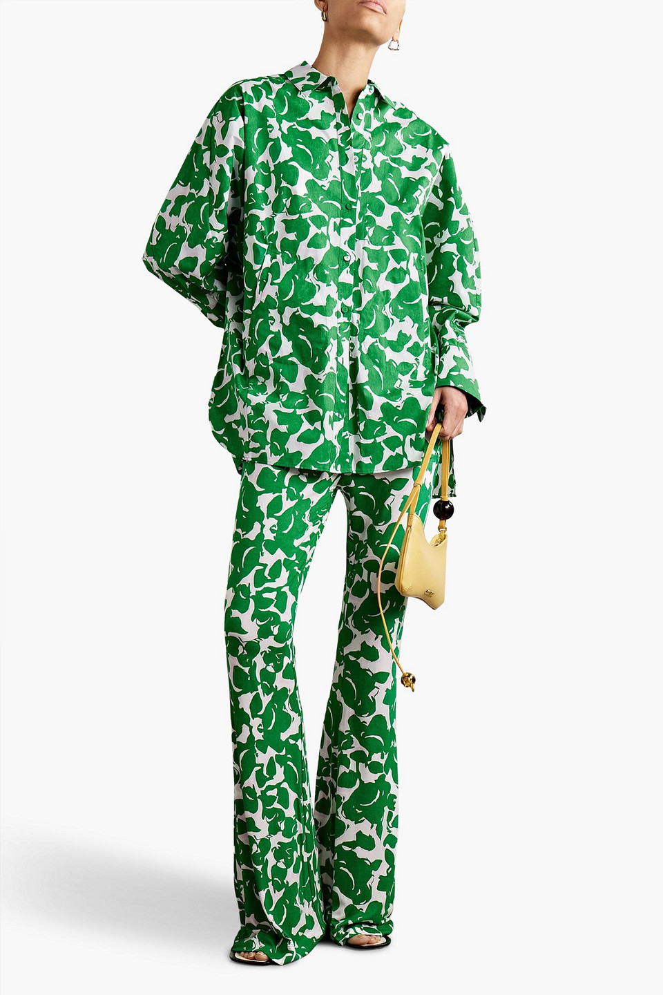 Shop Diane Von Furstenberg Caleb Oversized Printed Cotton-blend Shirt In Green