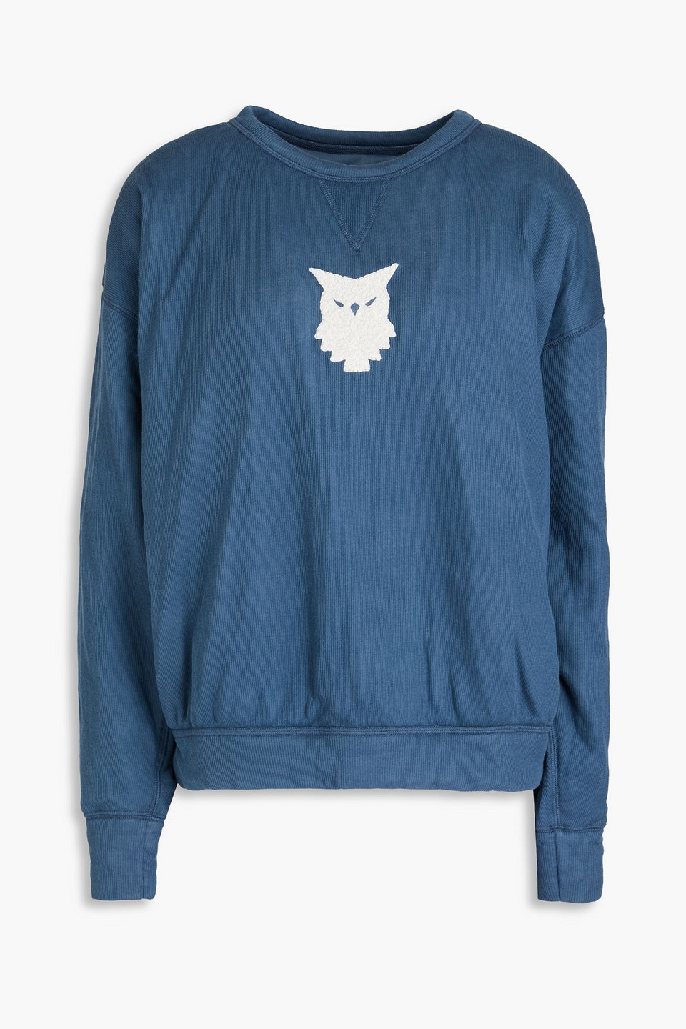 Maison Margiela Embroidered Ribbed Cotton And Silk-blend Jersey Sweatshirt In Blau