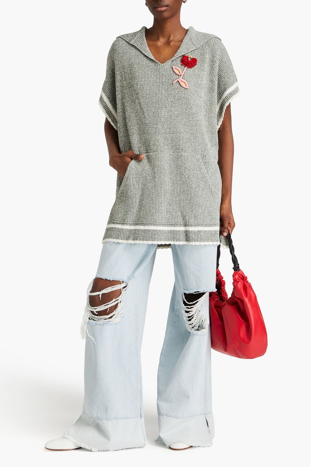 MAISON MARGIELA 아플리케 리브 니트 후드 베스트