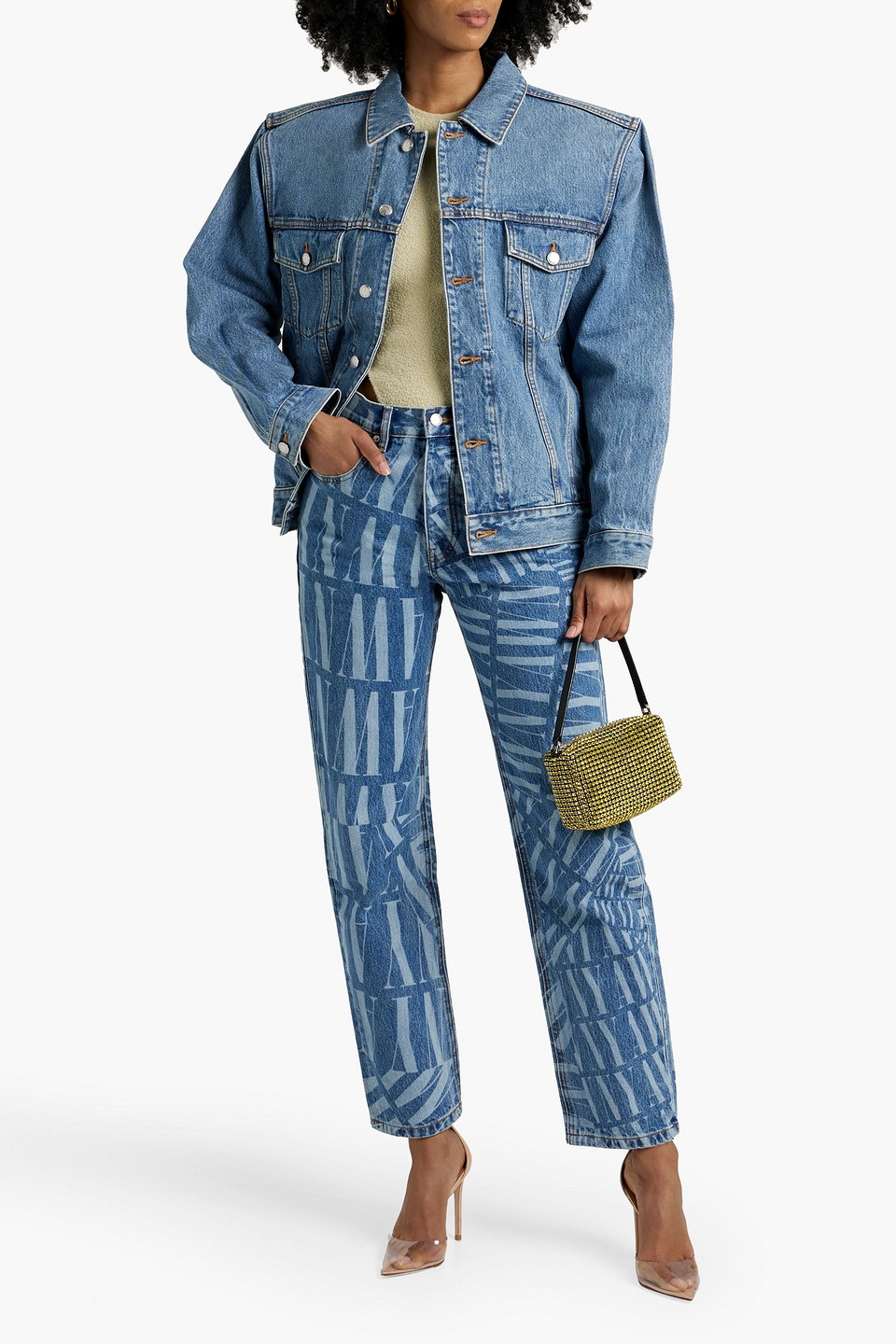 Shop Alexander Wang Oversized Denim Jacket In Mid Denim