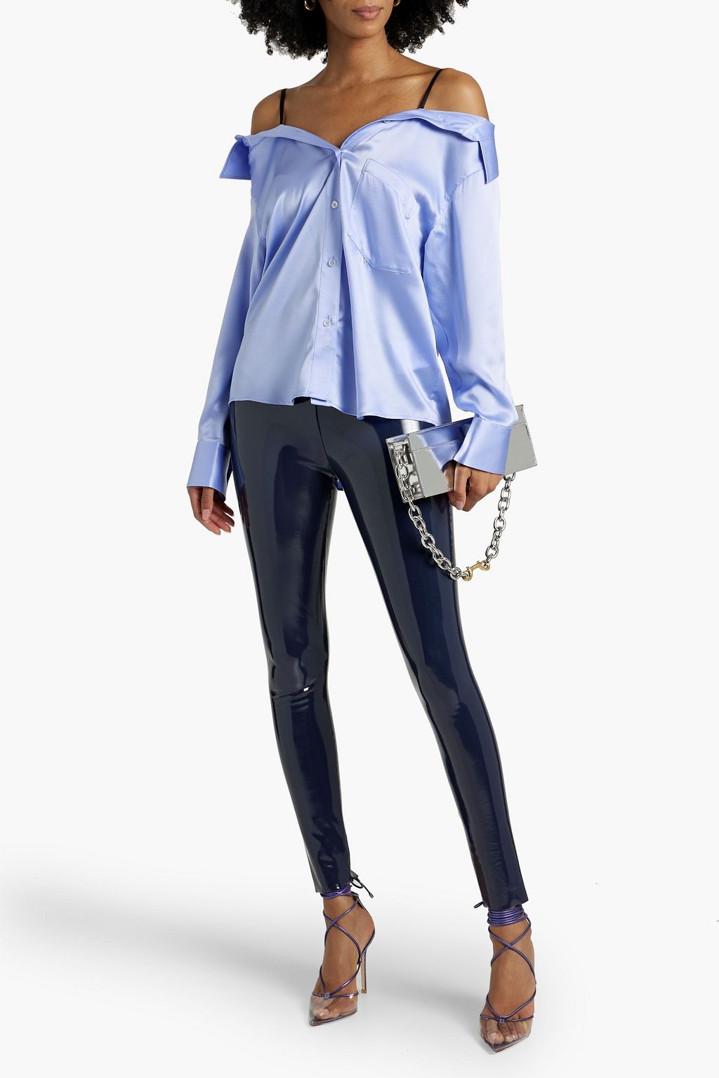 ALEXANDERWANG.T Cold-shoulder silk-satin shirt
