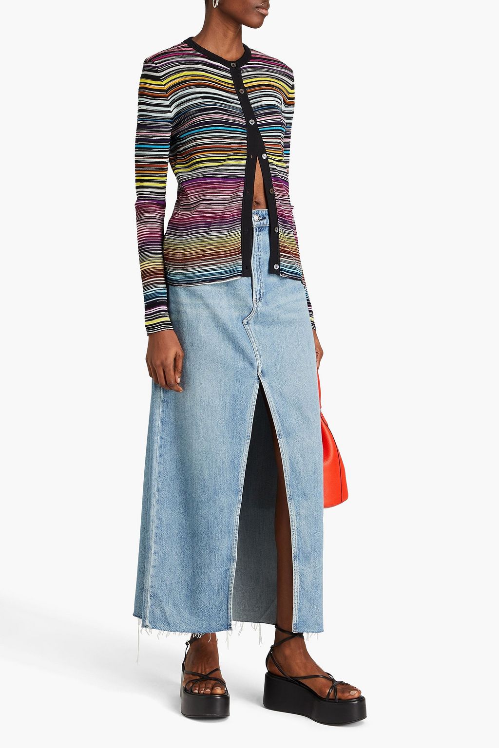 MISSONI كارديغان مصنوع من مزيج الصوف بتصميم مضلّع ومصبوغ بألوان متداخلة