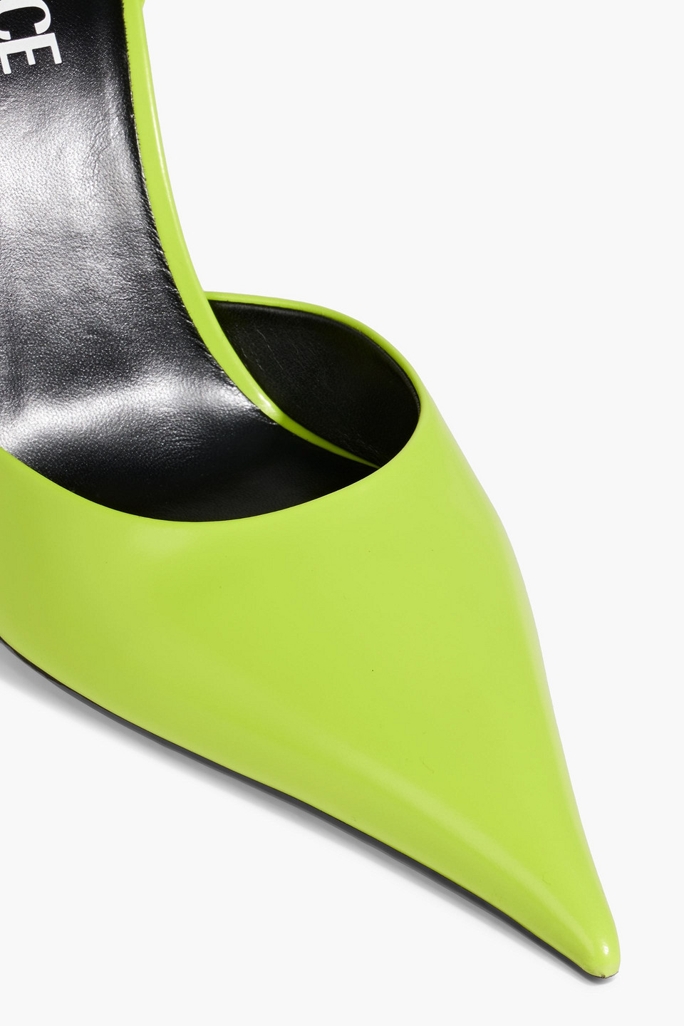 Shop Versace Pin-point Studded Neon Leather Pumps In Lime Green