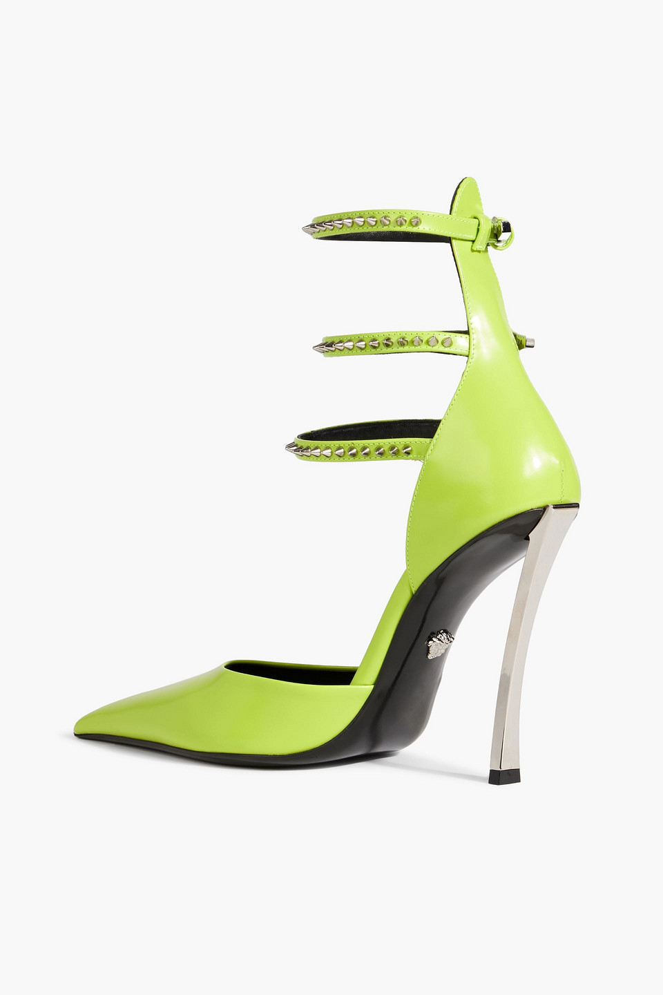 Shop Versace Pin-point Studded Neon Leather Pumps In Lime Green