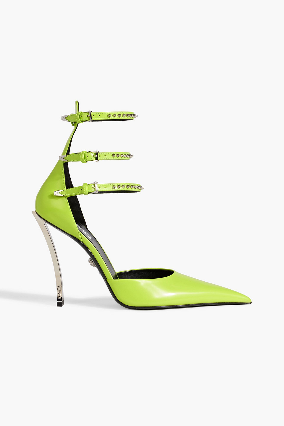 Shop Versace Pin-point Studded Neon Leather Pumps In Lime Green