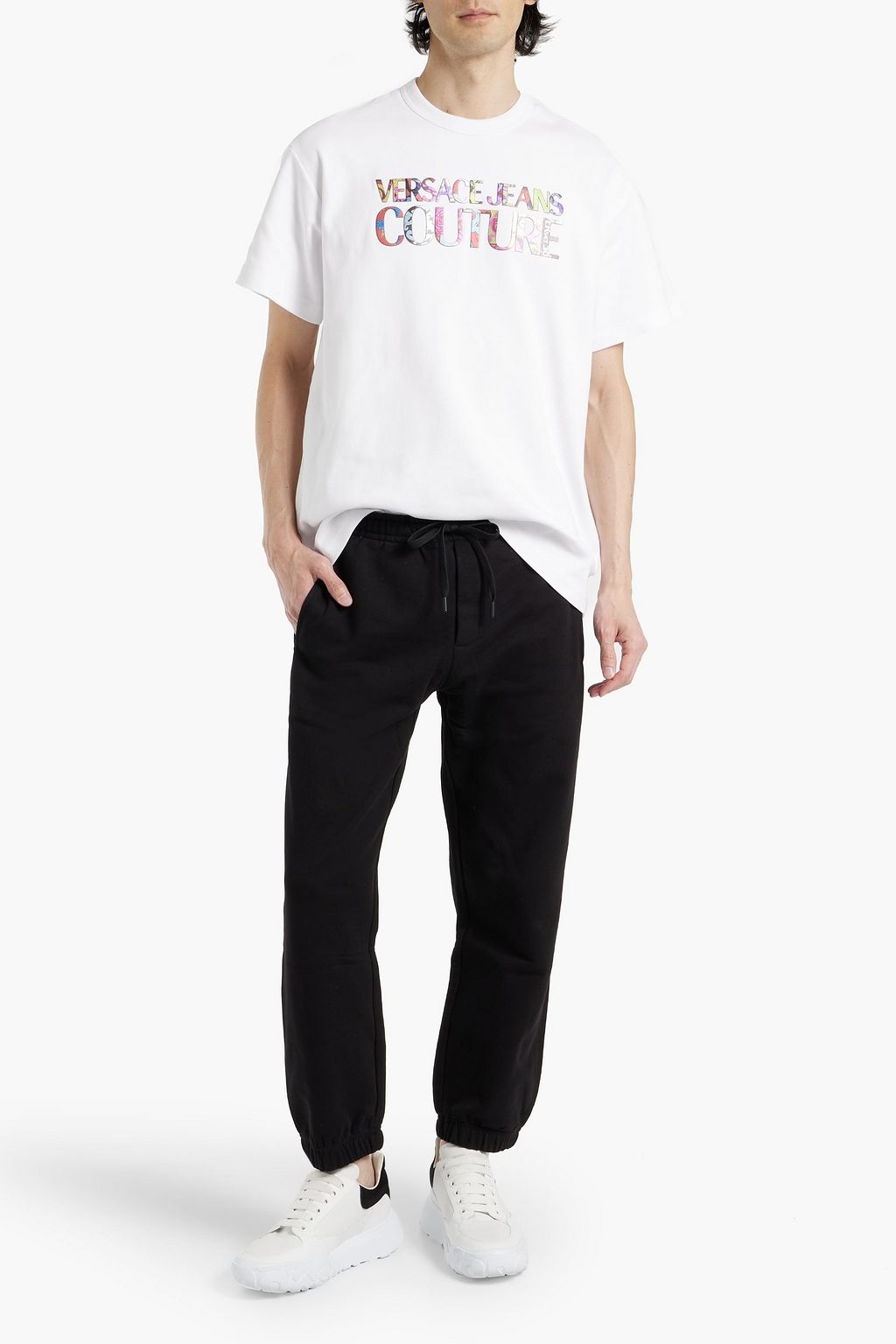 VERSACE JEANS COUTURE Embroidered French cotton-terry sweatpants