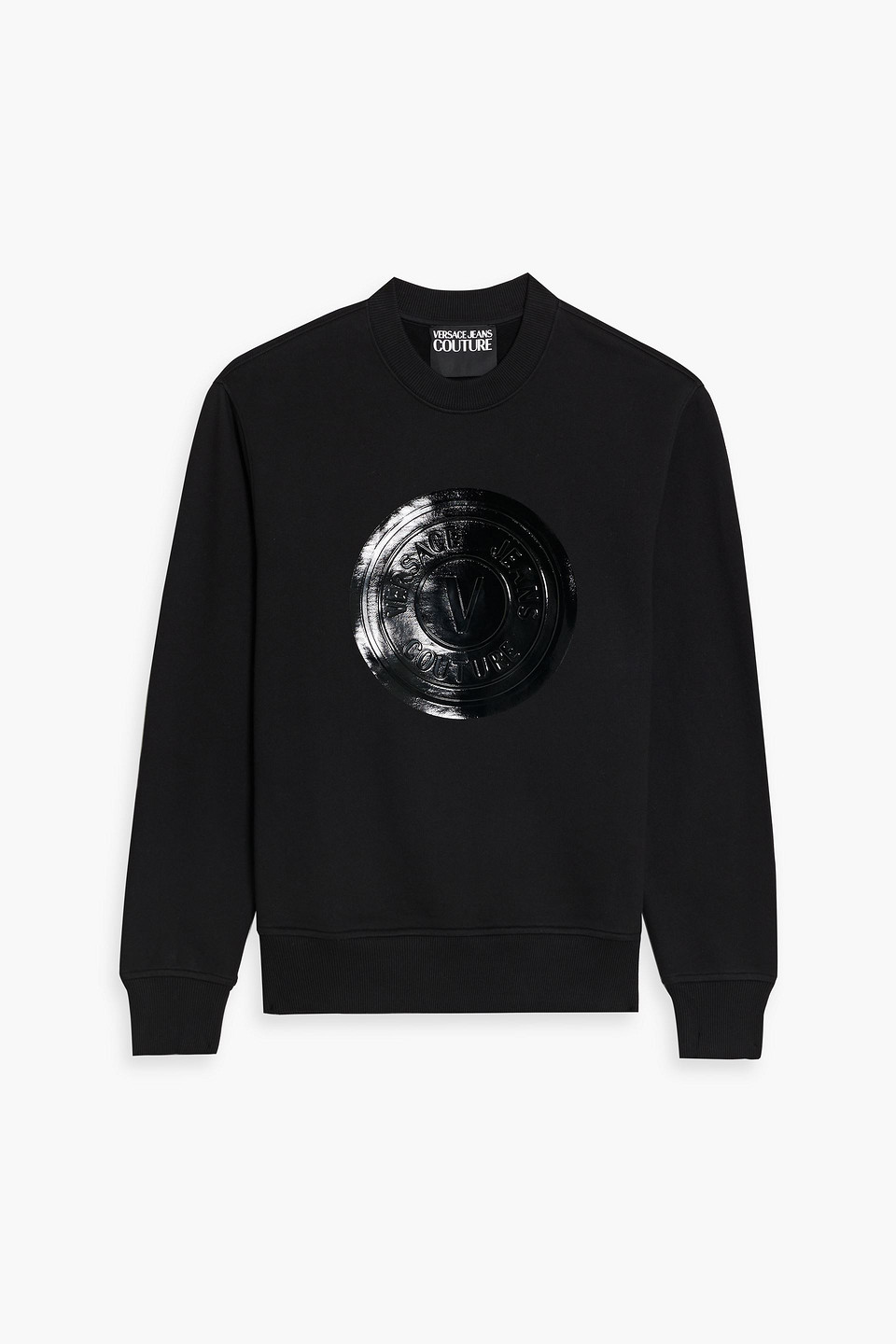 Versace Logo-print Coated French Cotton-terry Sweatshirt In Black