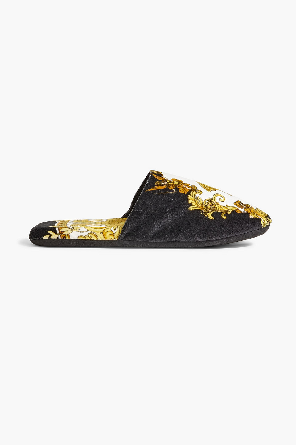 Versace Black Medusa Renaissance Print Slippers In Yellow