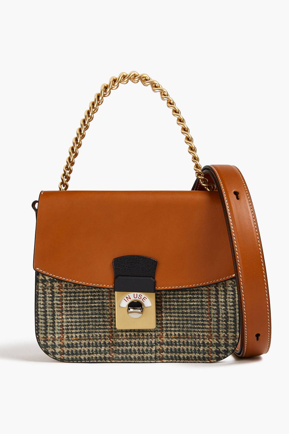 Maison Margiela New Lock Tweed And Leather Shoulder Bag In Nudefarben