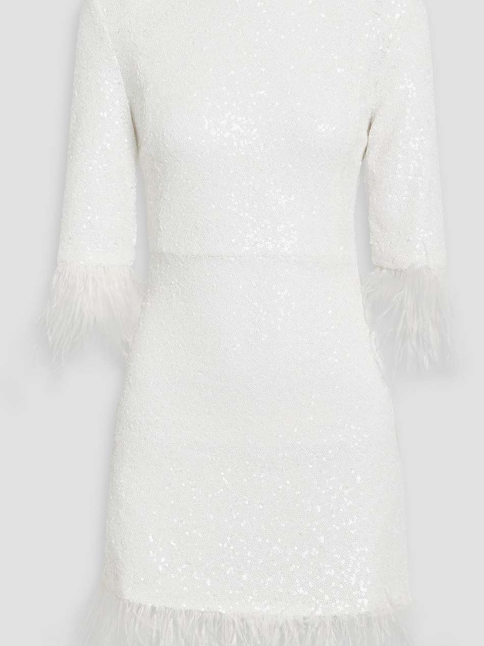 ashley feather-embellished sequined tulle mini dress
