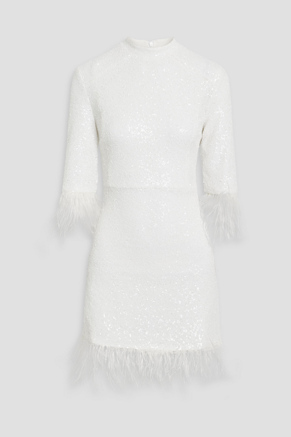 Hvn Ashley Feather-embellished Sequined Mesh Mini Dress In White