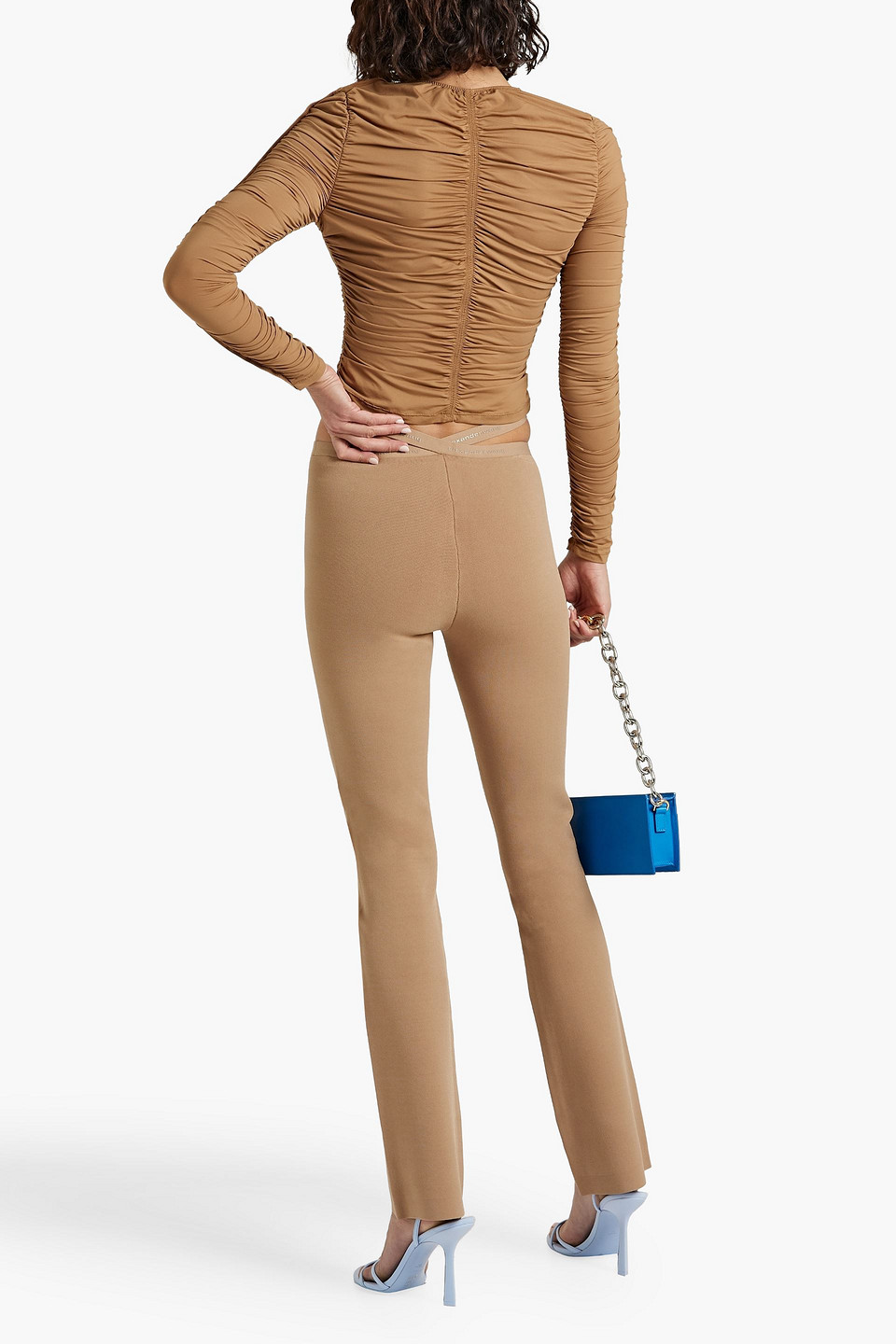 Shop Alexander Wang T Cutout Stretch-knit Straight-leg Pants In Sand