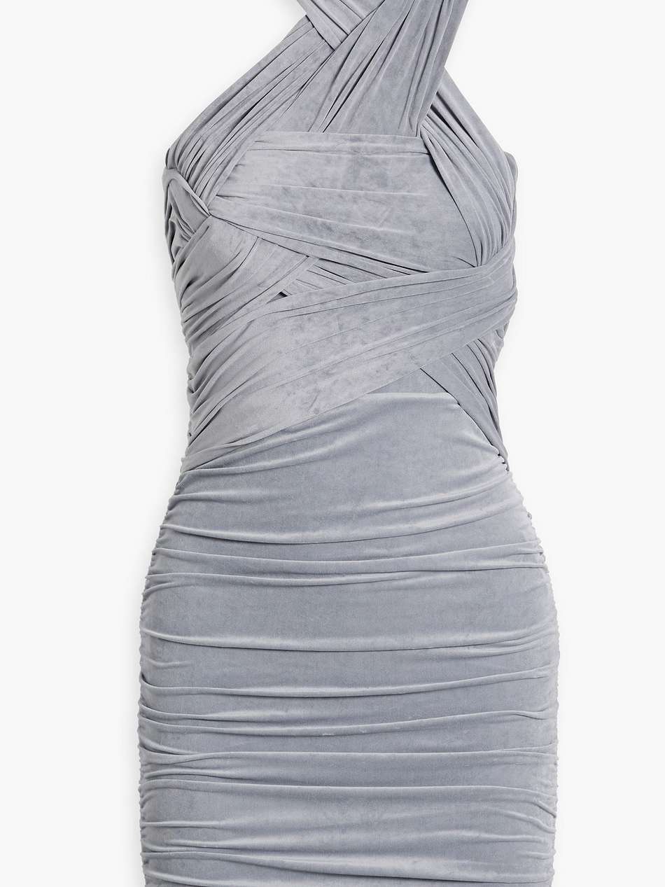 ruched stretch-velvet mini dress