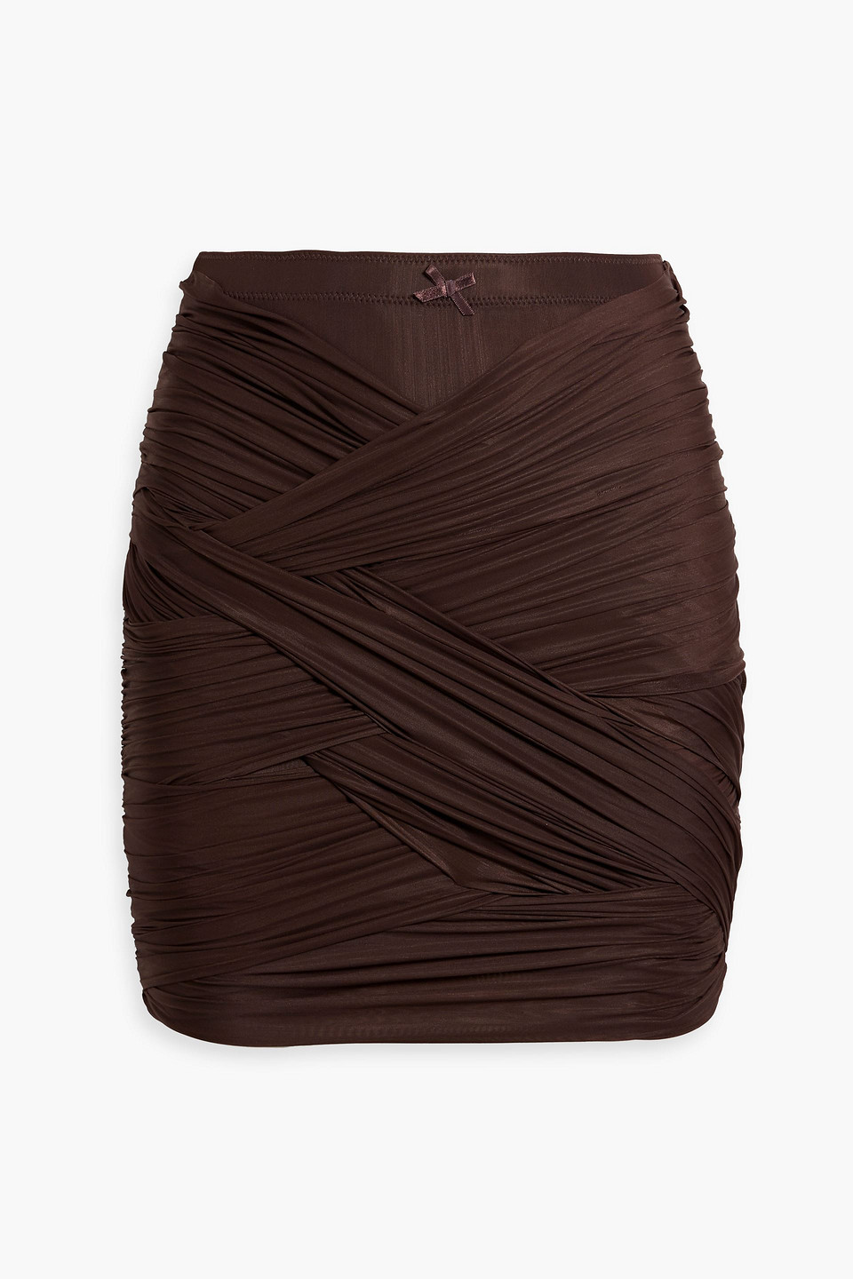 Shop Alexander Wang Ruched Stretch-jersey Mini Skirt In Dark Brown