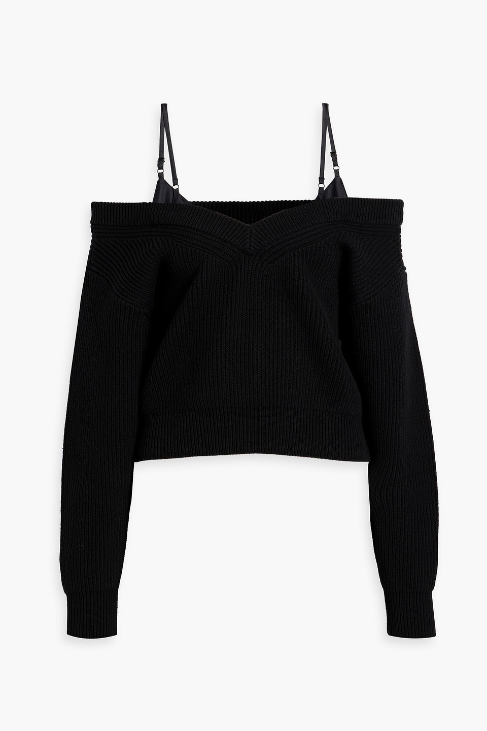 Alexander Wang T Cold-shoulder Ribbed Cotton-blend Sweater In Black