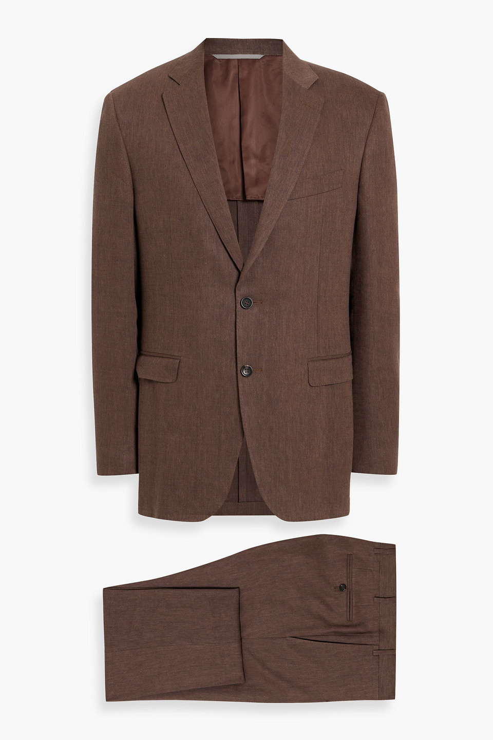 Canali Linen And Wool-blend Suit In Brown