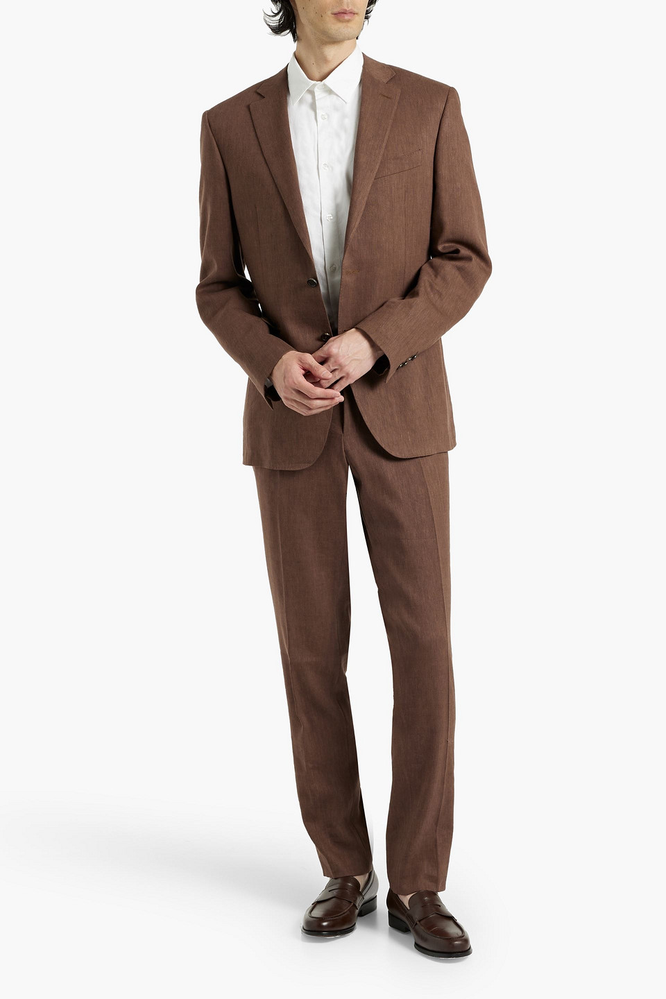 Shop Canali Linen And Wool-blend Suit In Brown