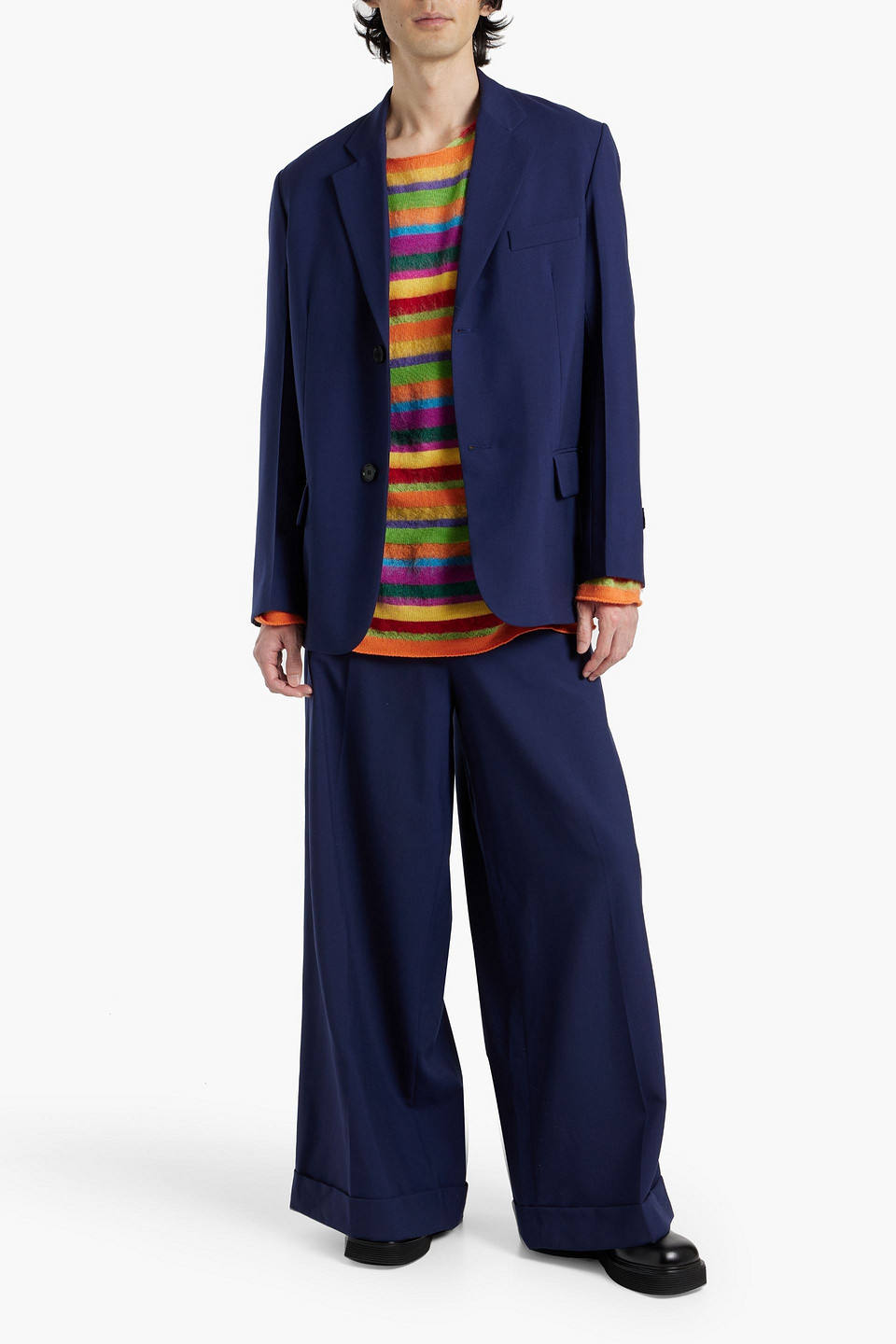 Shop Marni Oversized Wool Blazer In Indigo