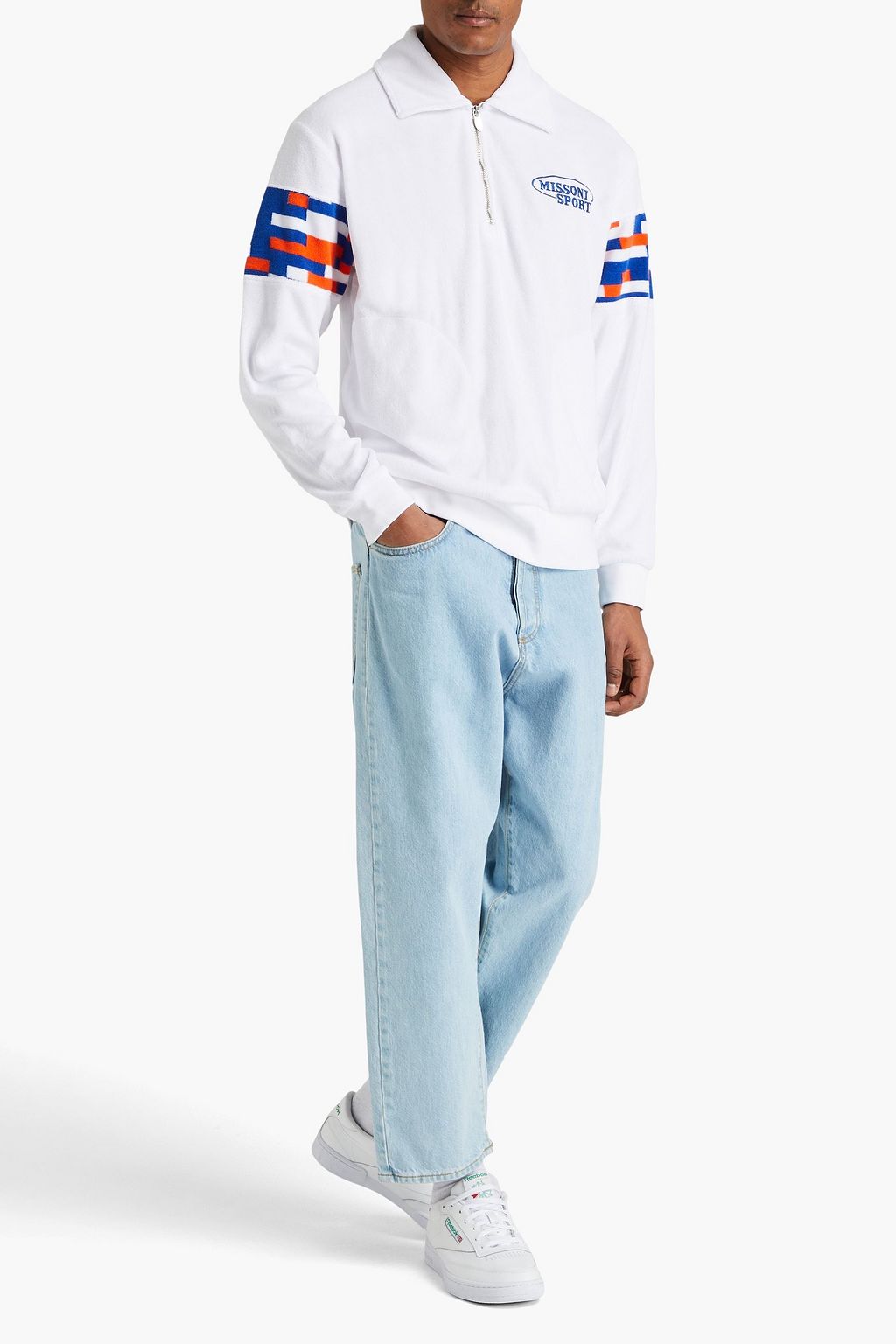 MISSONI Printed cotton-blend terry half-zip sweatshirt