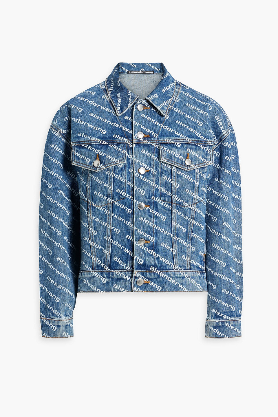 Alexander Wang Logo Print Denim Jacket In Mid Denim